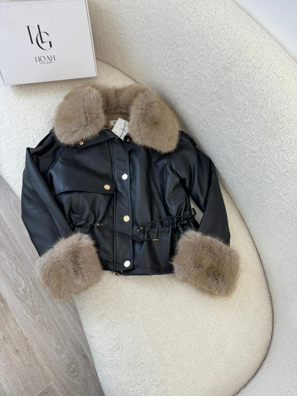 Veste Cuir & Fourrure Taupe – Image 13
