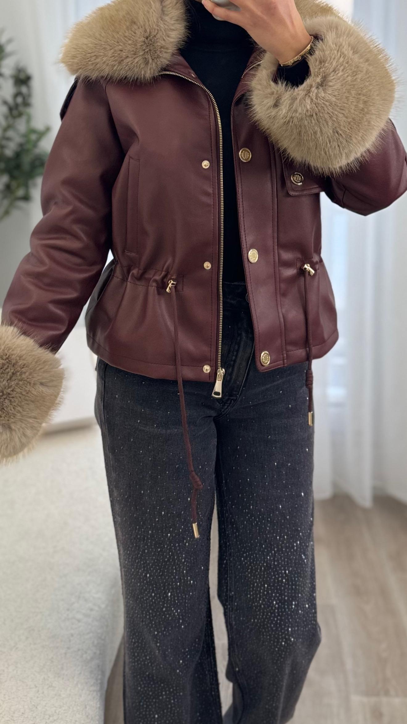 Veste Cuir & Fourrure Taupe – Image 7