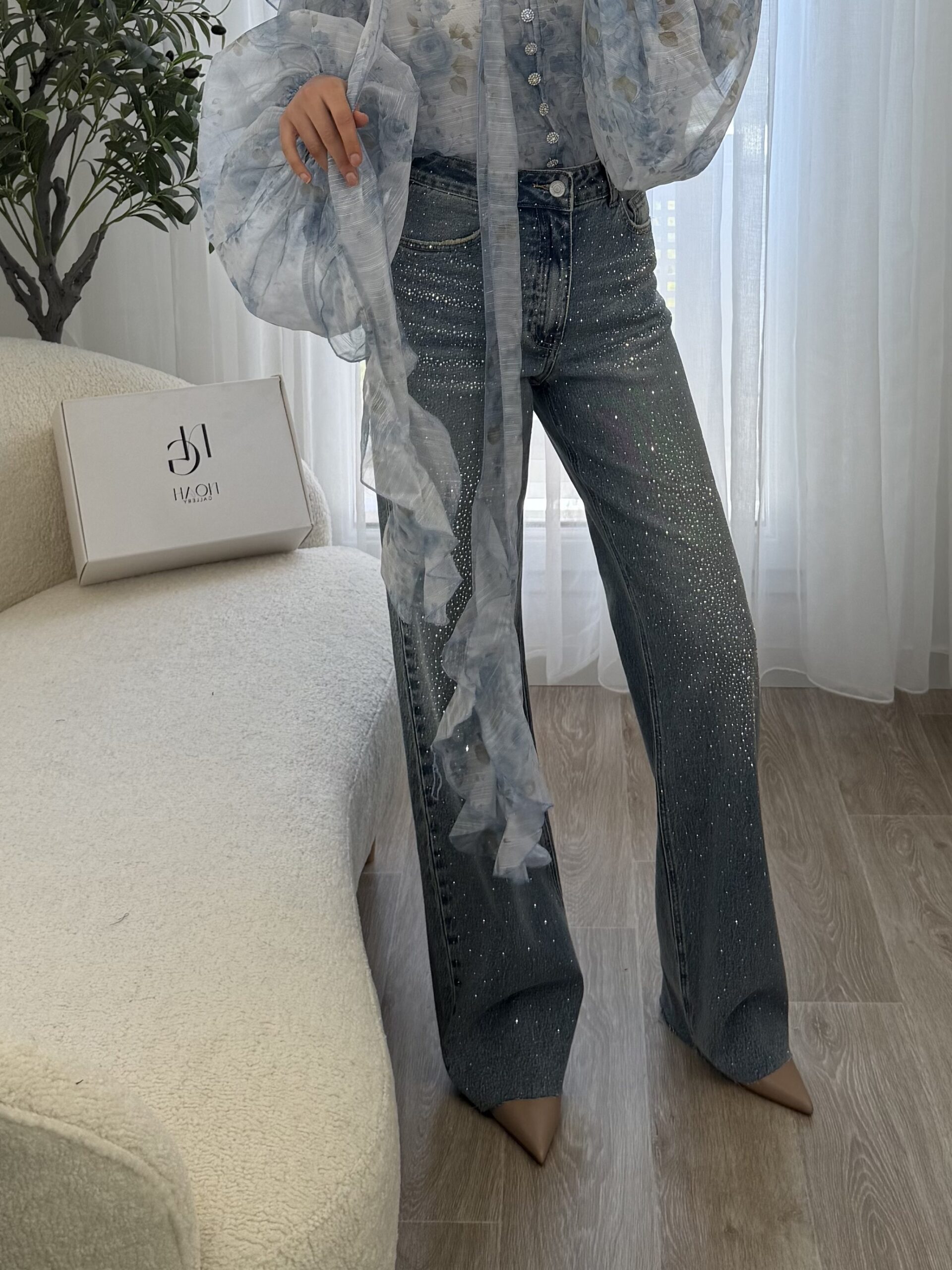 Jean Wide Leg Strass